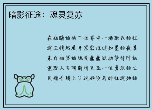 暗影征途:魂灵复苏 暗影征途:魂灵复苏